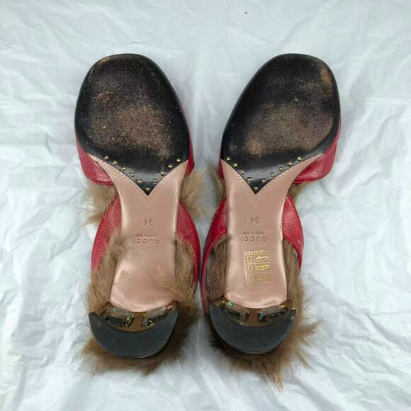 Gucci Red Leather Fur-Lined Women's Shoes 💯 authentic. - Picture 5 of 9